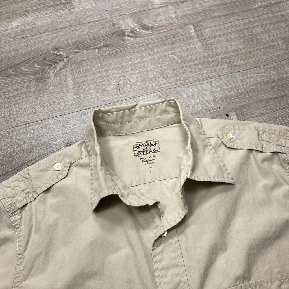 Banana Republic Mill Valley California Safari Shirt Men L Khaki Utility Military